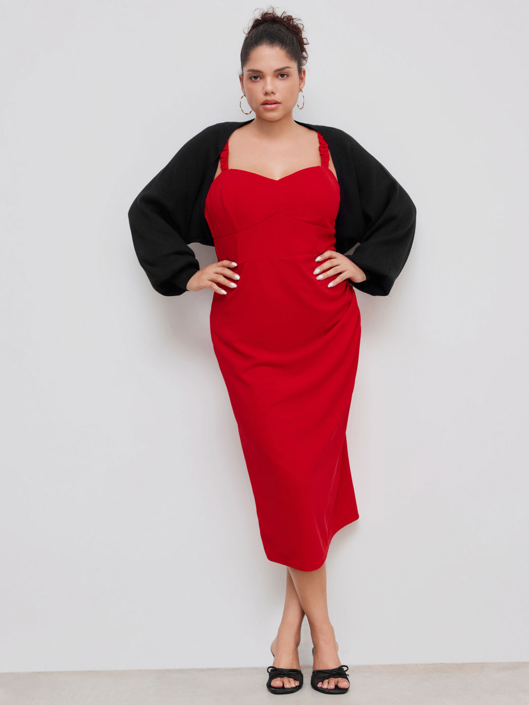 Knit V-neck Solid Crop Cardigan Curve & Plus