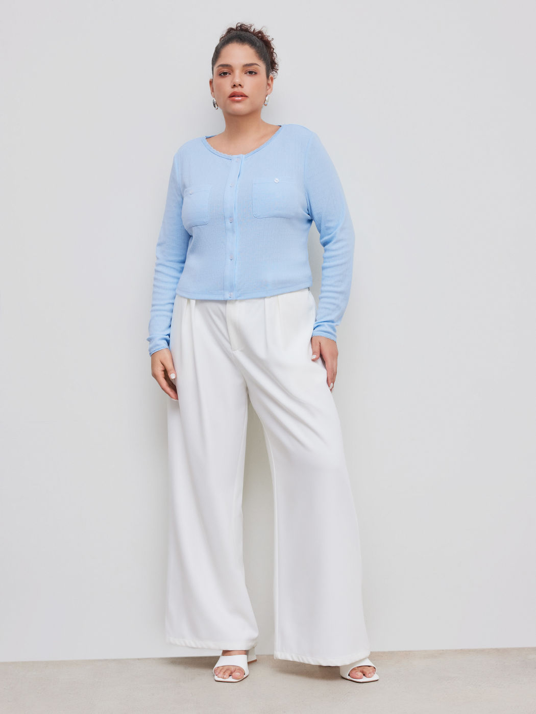 Baumwollmischung Rundhalsausschnitt Einfarbig Knopf Tasche Crop Top Kurve & Plus