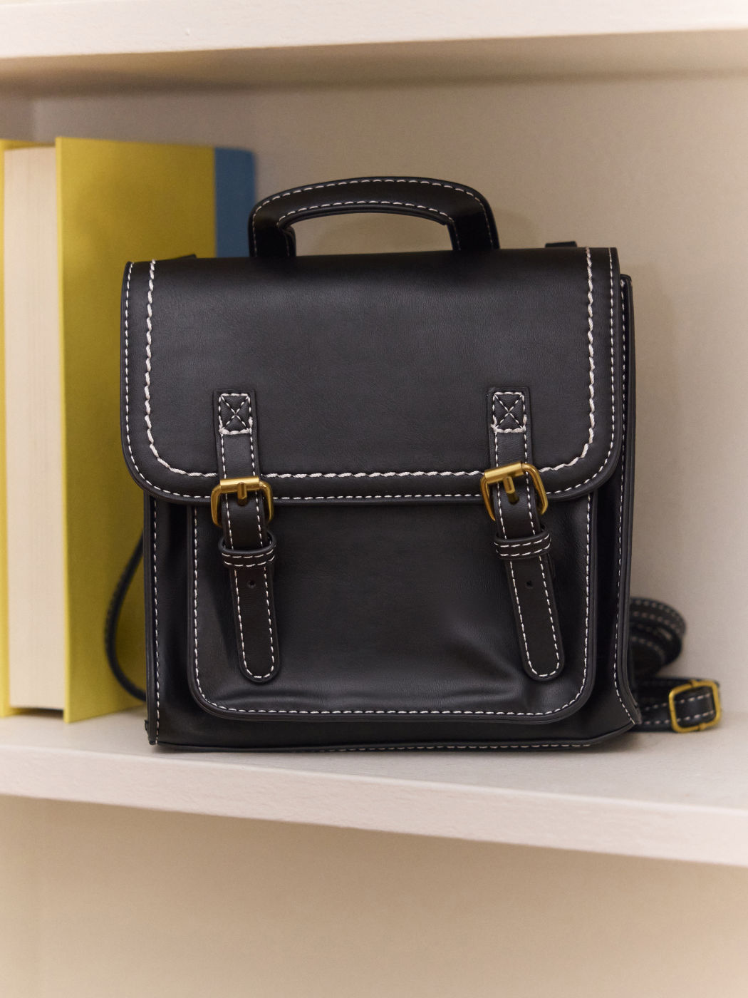 Messenger Solid Faux Leather Top Handle Bag