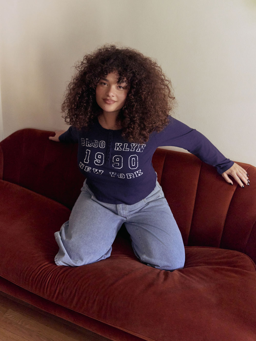 Graphic Button Crop Tee Curve & Plus