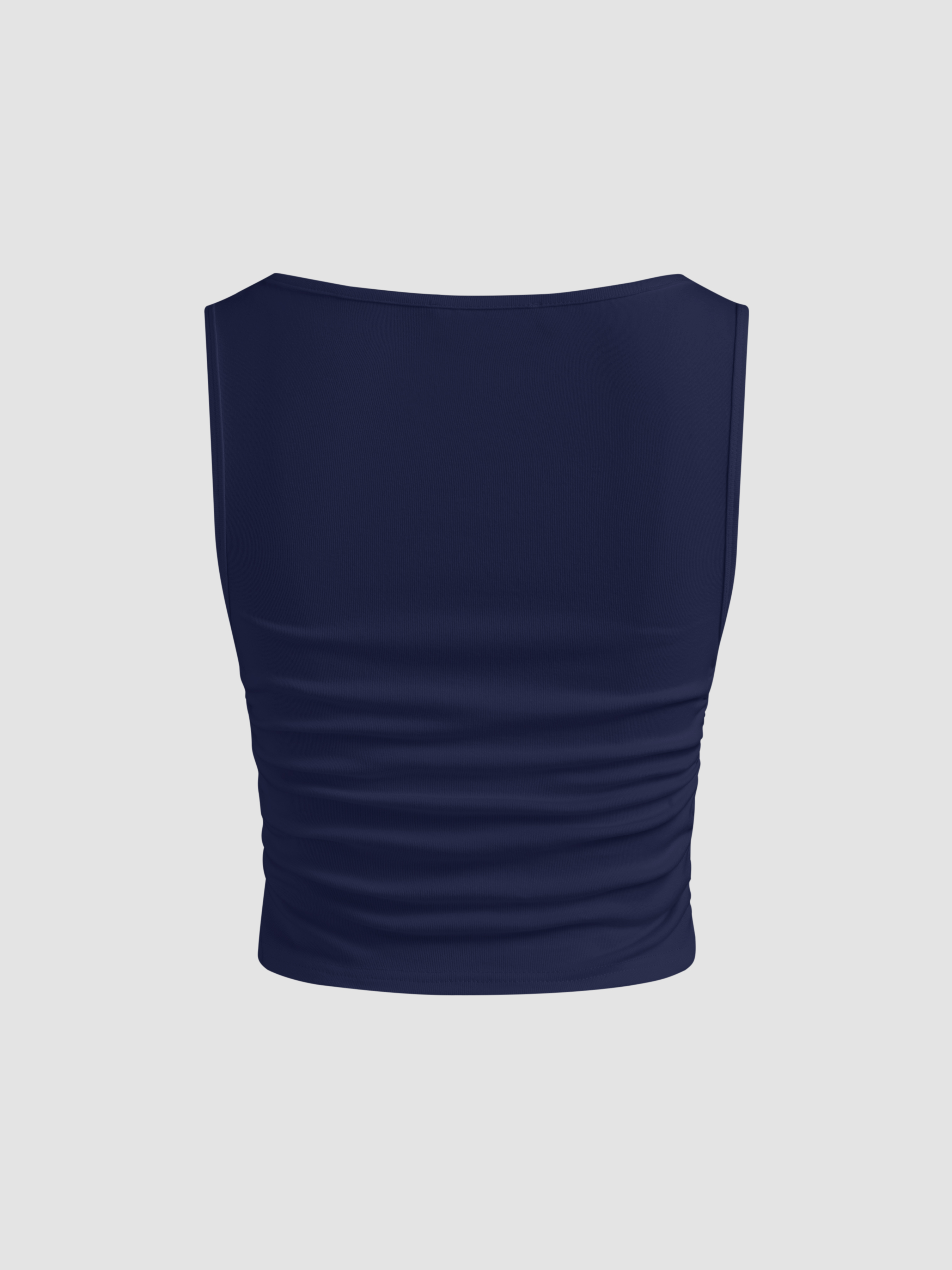 Boat Neck Ruched Solid Crop Tank Top