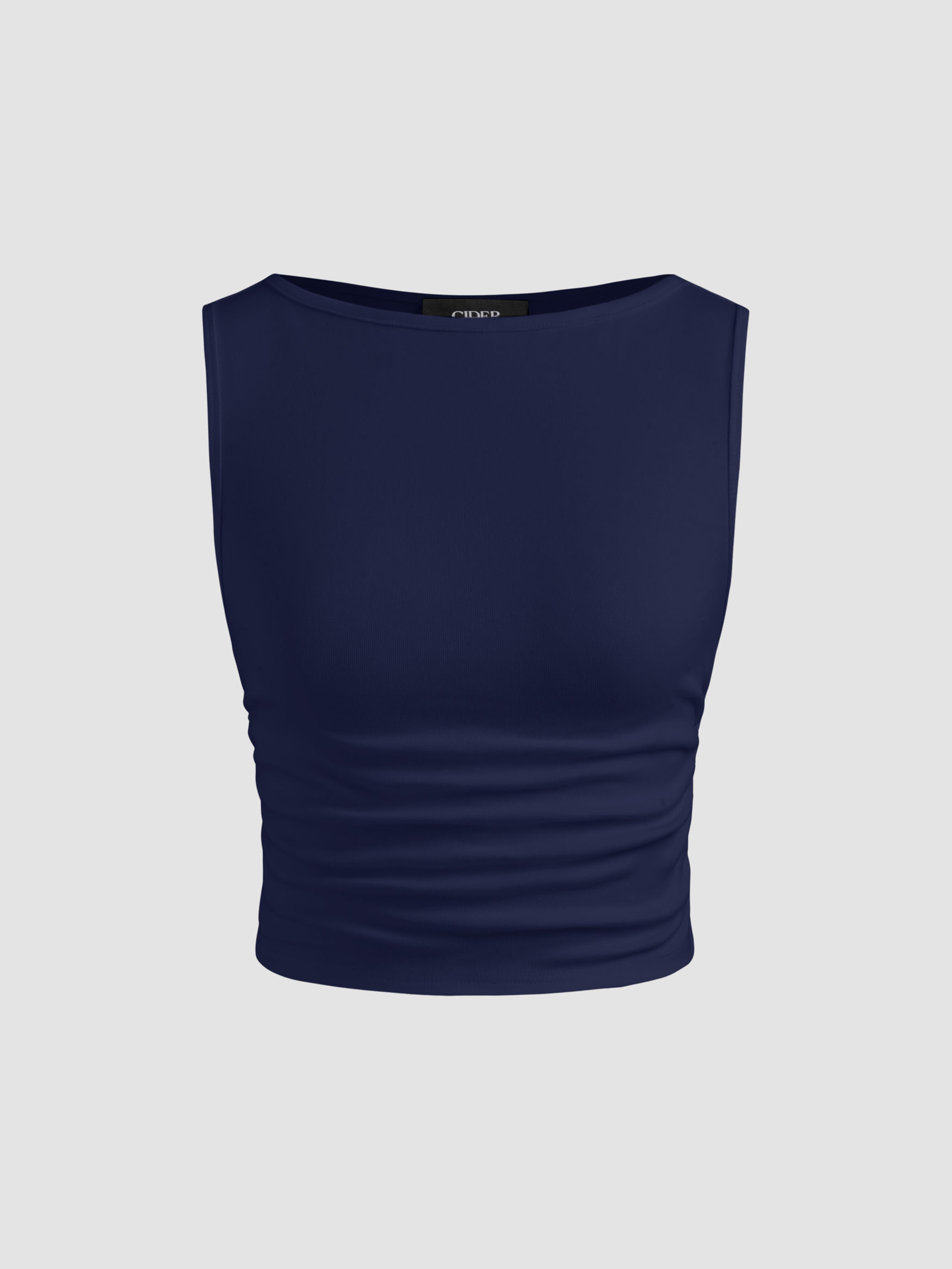 Boat Neck Ruched Solid Crop Tank Top