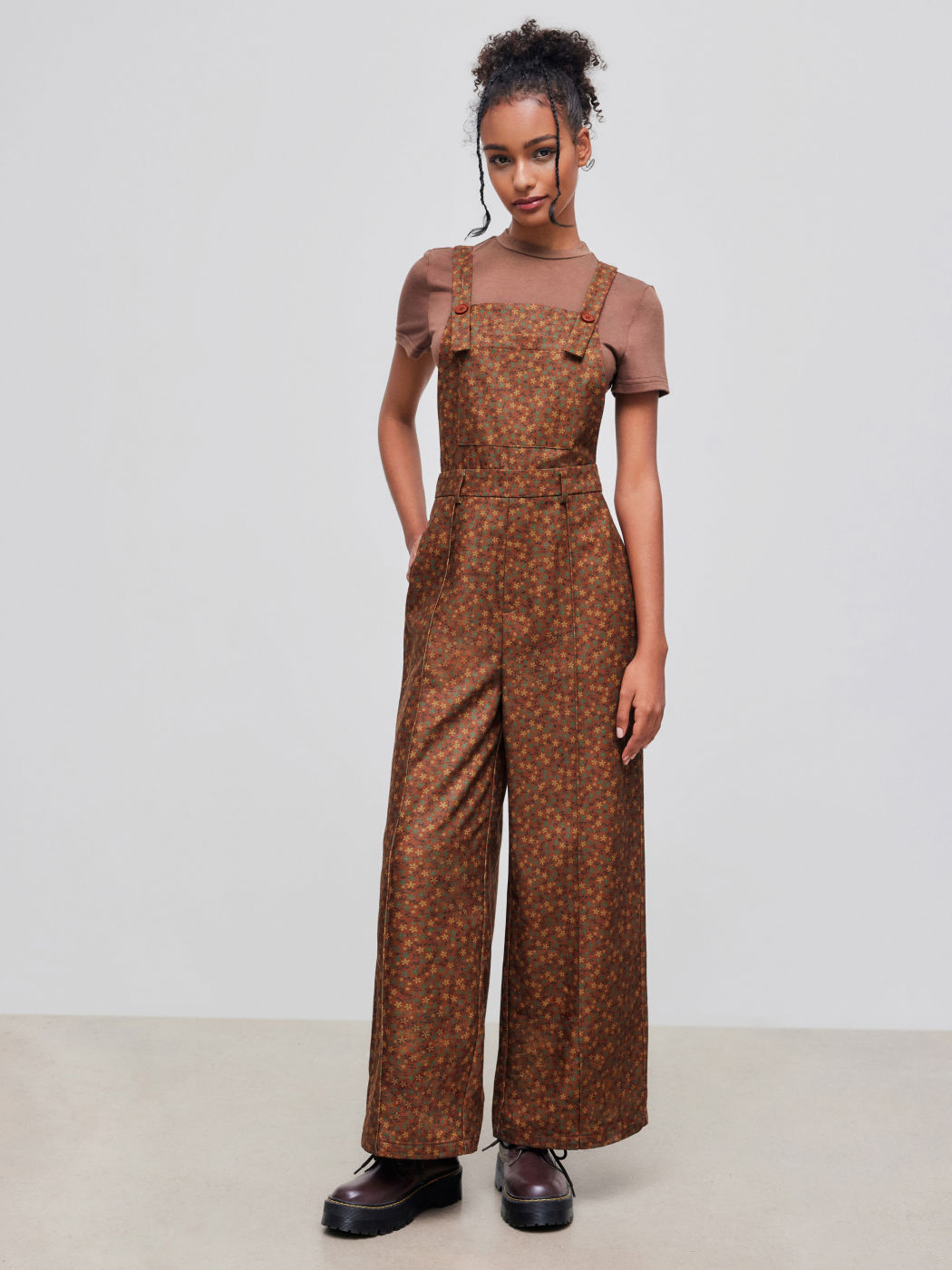 Square Neck Floral Pocket Wide Leg Jumpsuit