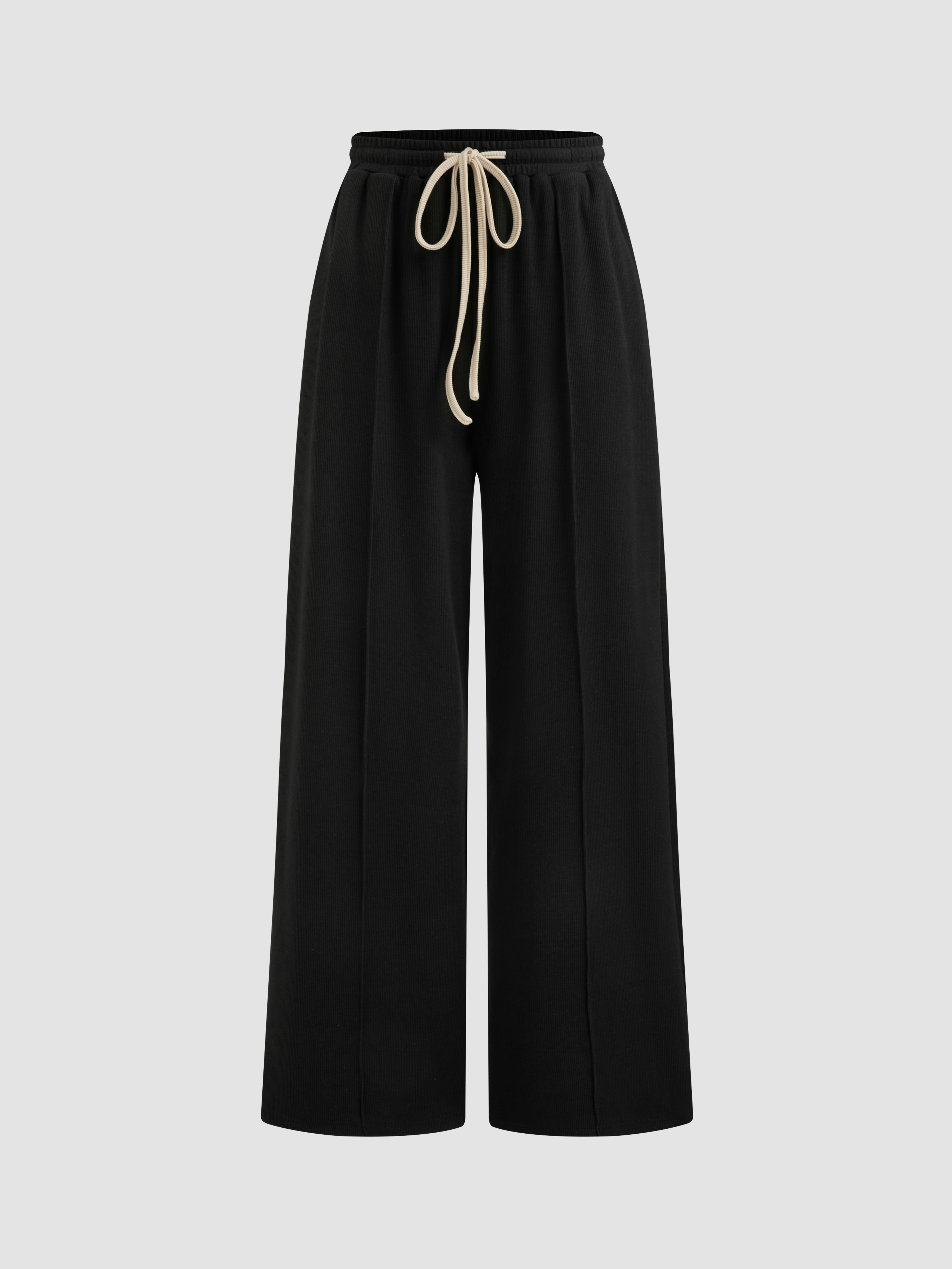Cotton-blend V-neck Solid Button Vest & Mid Rise Knotted Pocket Straight Leg Trousers Set