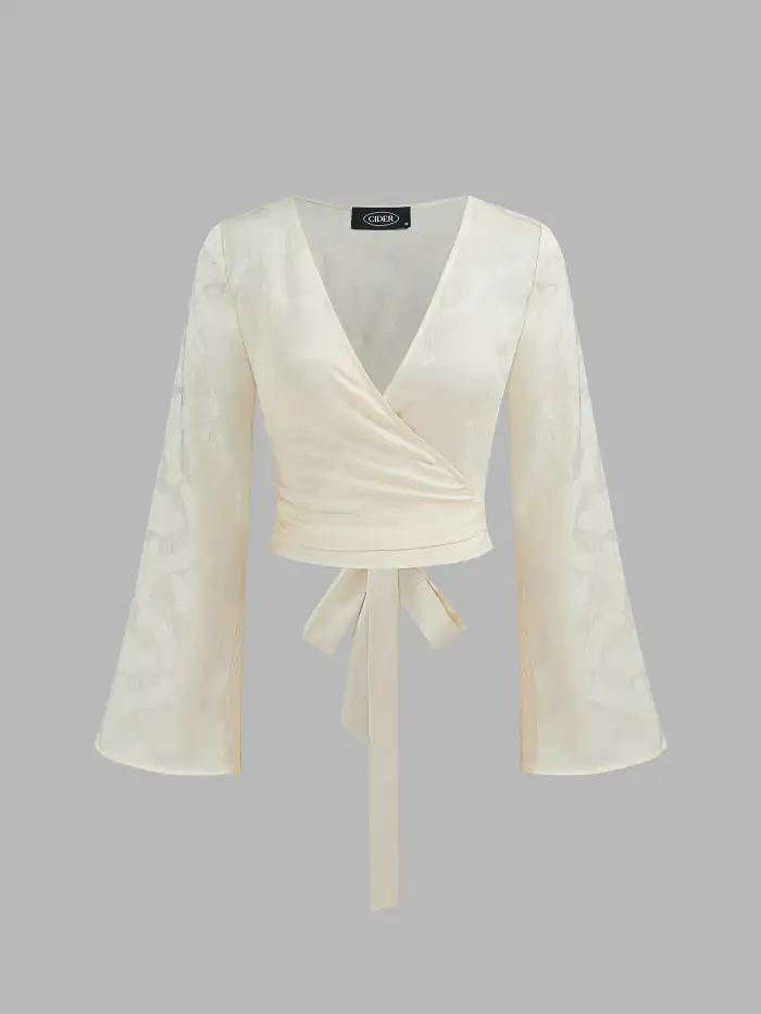 Elegant Vacation Solid Knotted V Neck Long Sleeve Two Pieces