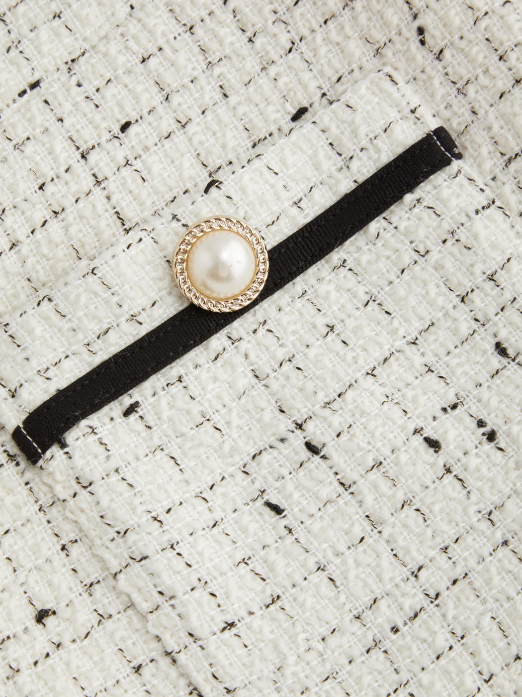 Tweed Mid Rise Solid Faux Pearl Button Mini Skirt