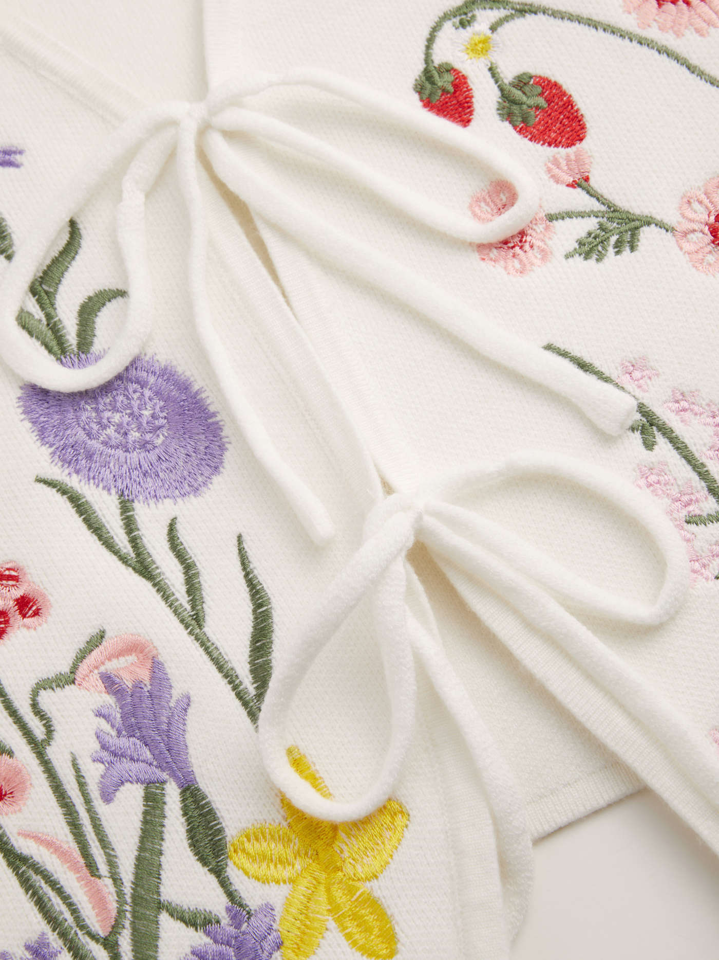 Knit V-neck Floral Embroidery Tie Front Vest