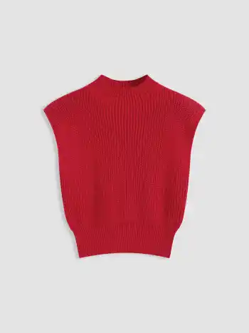 Einfarbiges Strickweste mit Hochkragen