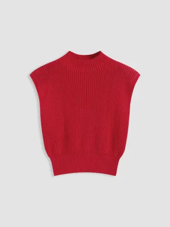 Einfarbiges Strickweste mit Hochkragen