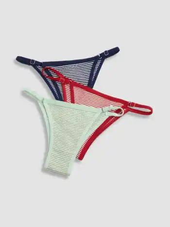 3PCS Striped Contrasting Binding Thong