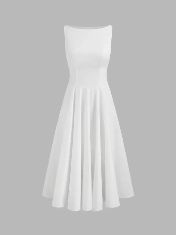 Boat Neck Solid Maxi Dress