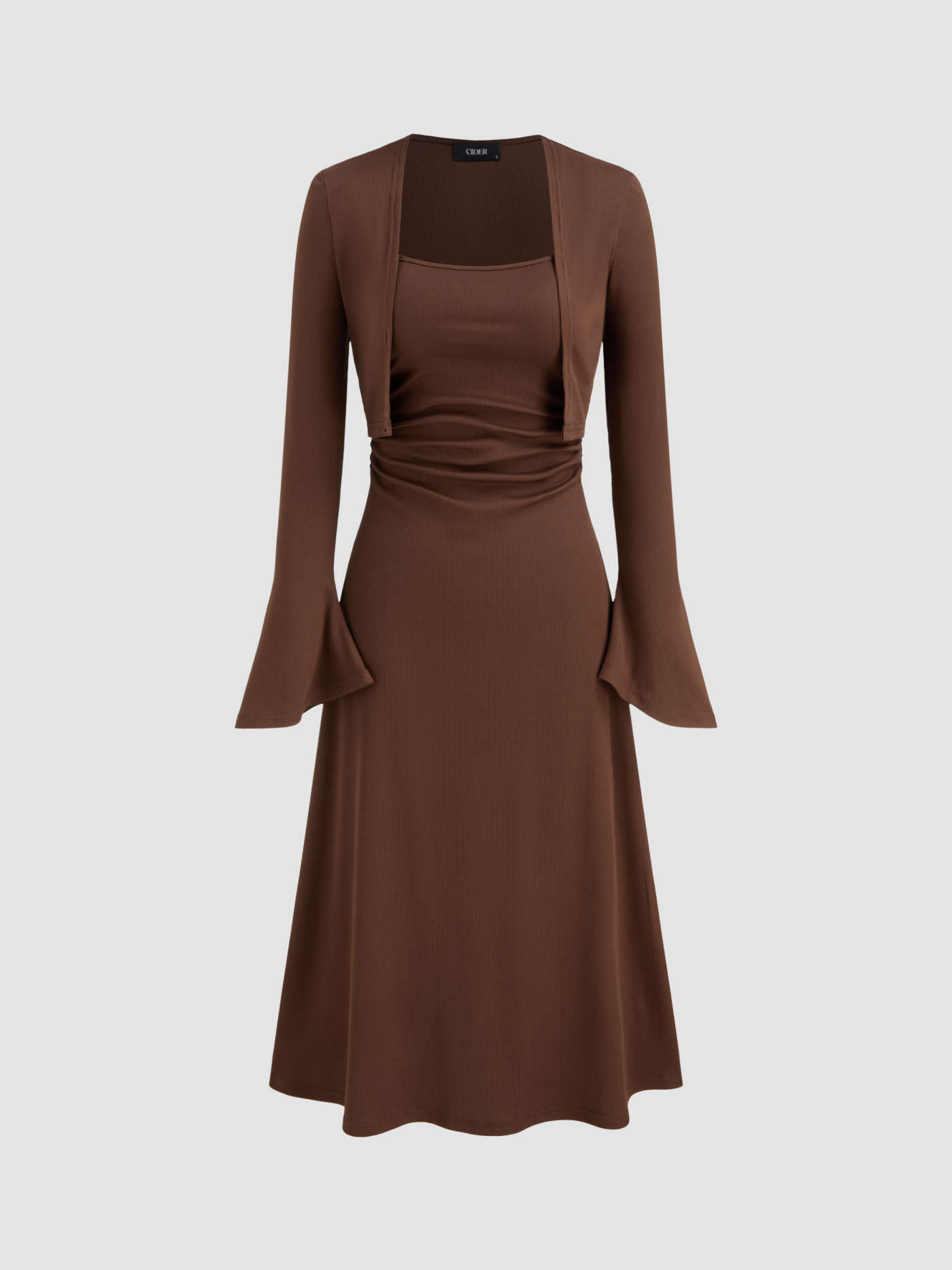 Ruched Solid Cami Maxi Dress & Solid Long Sleeve Shrug