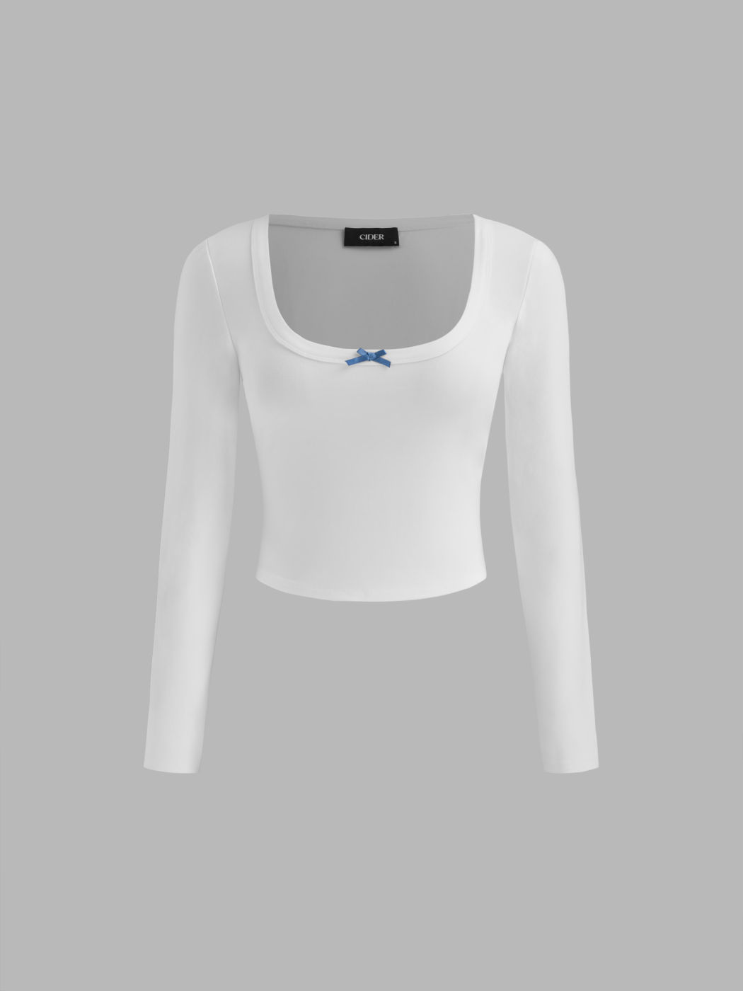 Set aus Baumwollmischung Square-Neck-Bows-Top und hoch geschnittenen gestreiften knödeligen Breitbein-Hosen