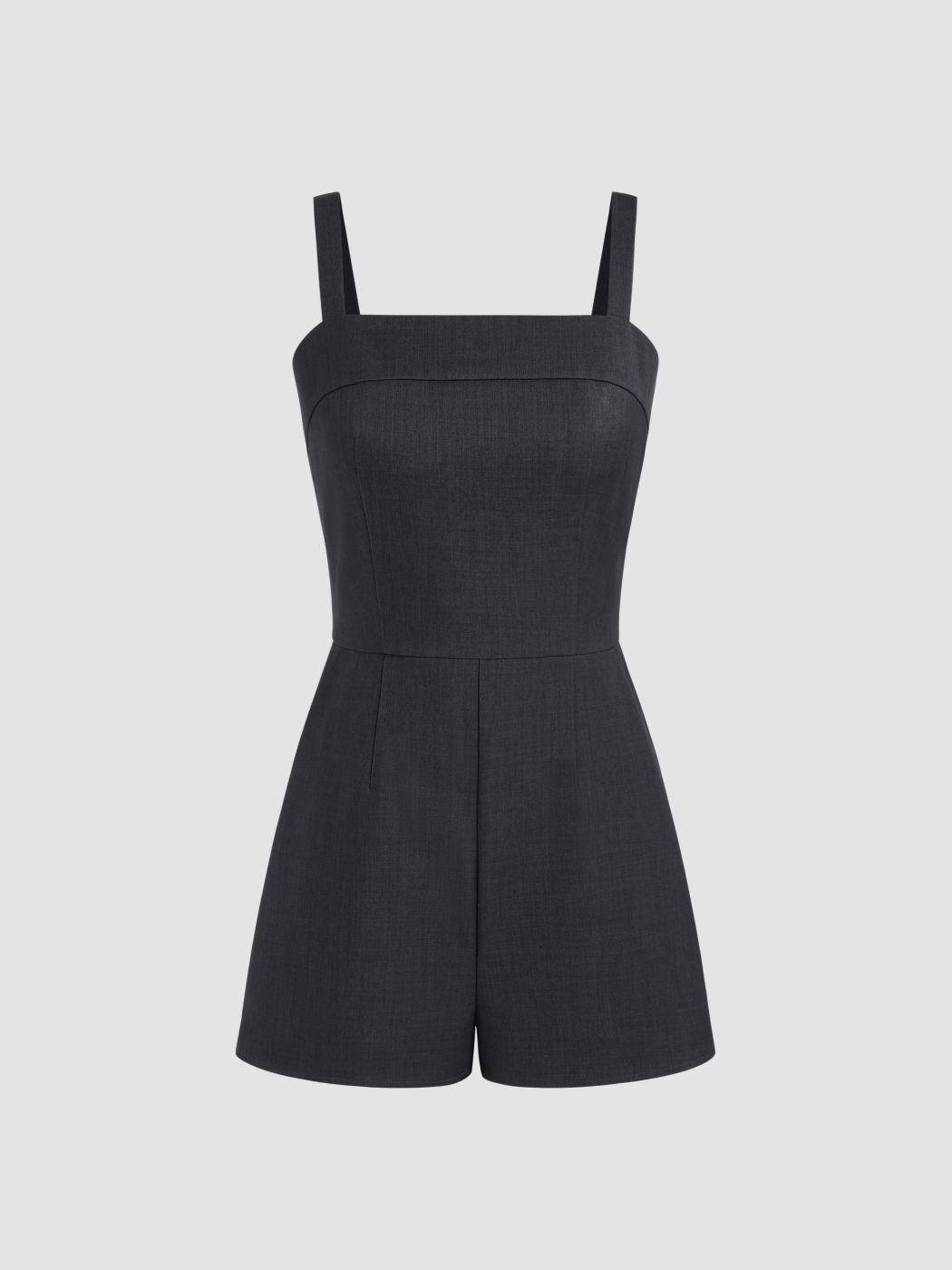 Collarless Solid Zipper Pocket Romper