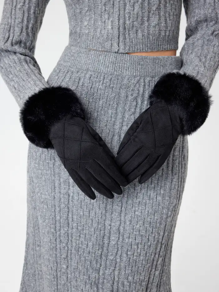 FUZZY BRUSHED GLOVES For Coffee Shop Daily Casual Date Work