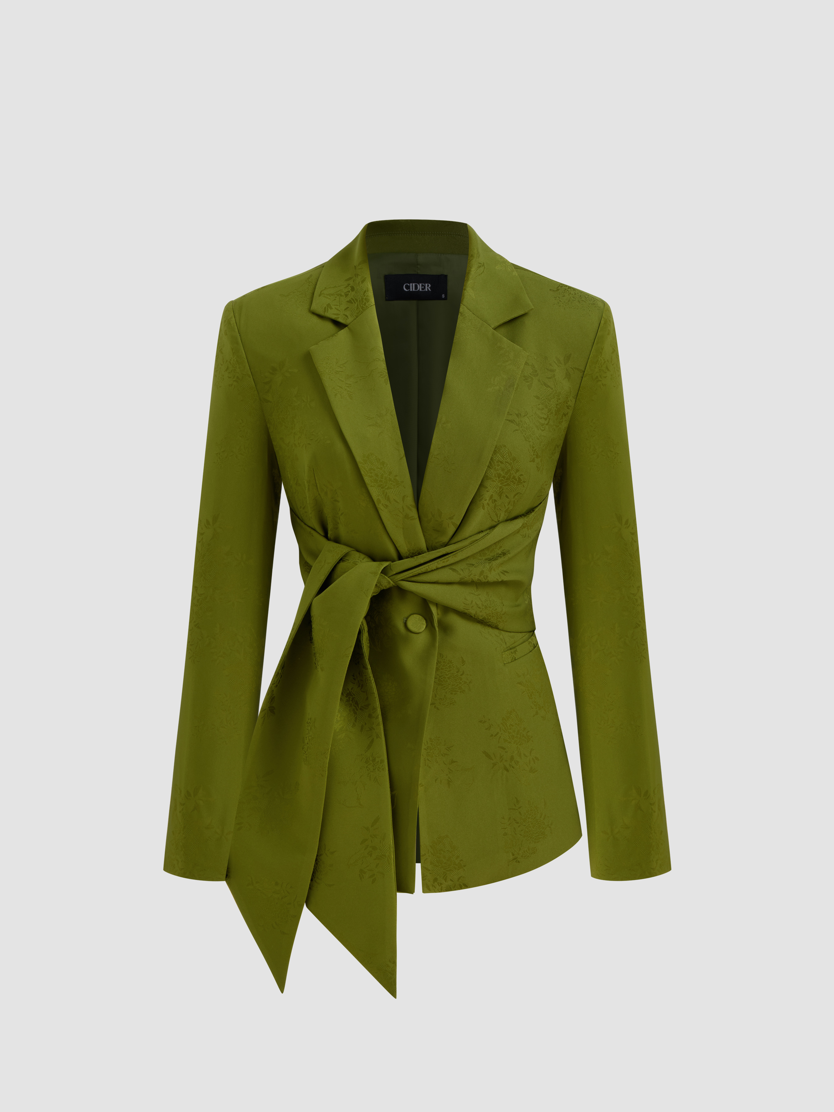 Jacquard Jacquard Collar Floral Pocket Knotted Button Blazer