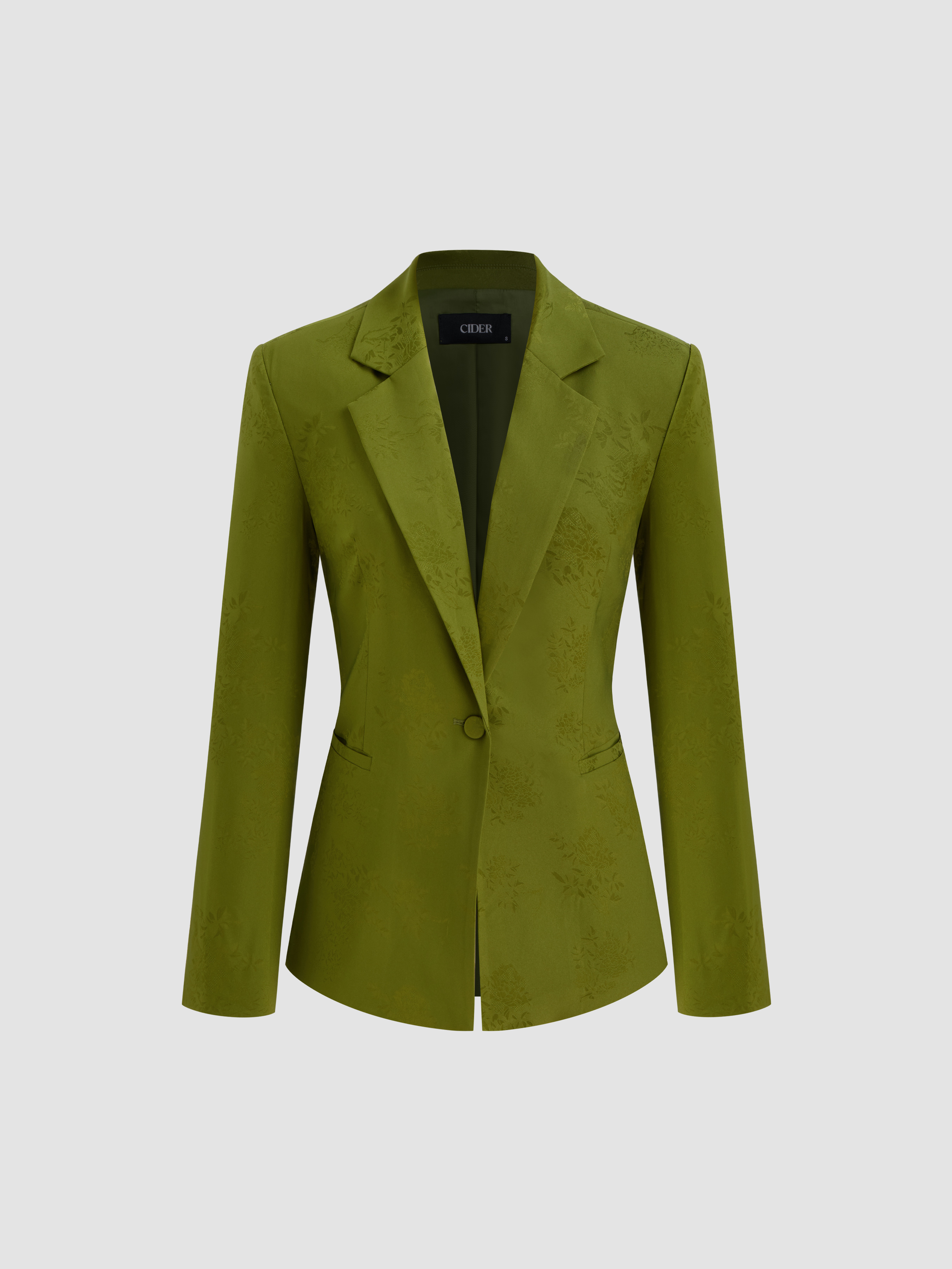 Jacquard Jacquard Collar Floral Pocket Knotted Button Blazer