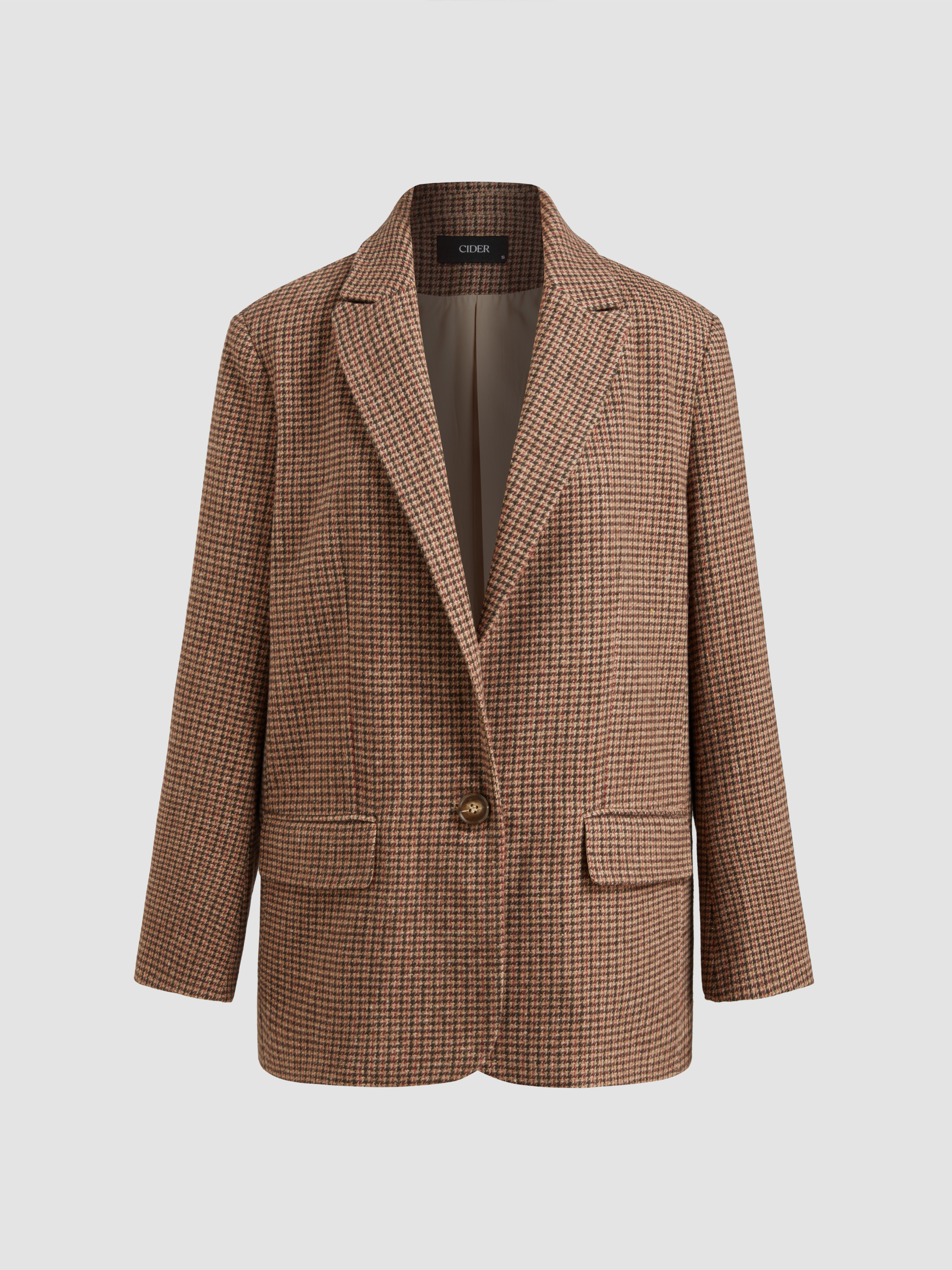 Tweed Check Collar Button Up Crop Blazer For School Work