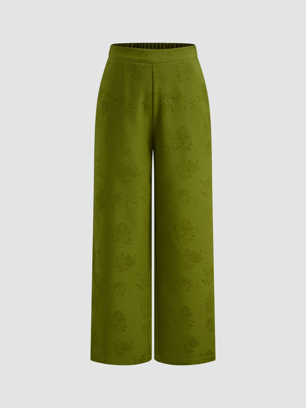 Jacquard Mid Rise Floral Pocket Straight Leg Trousers