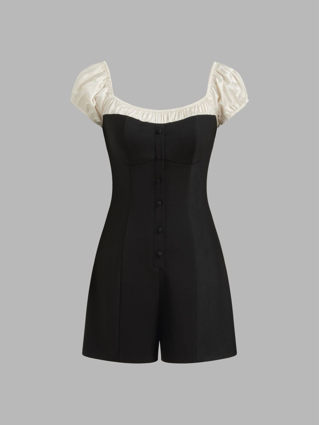 Square Neck Solid Two Tone Romper