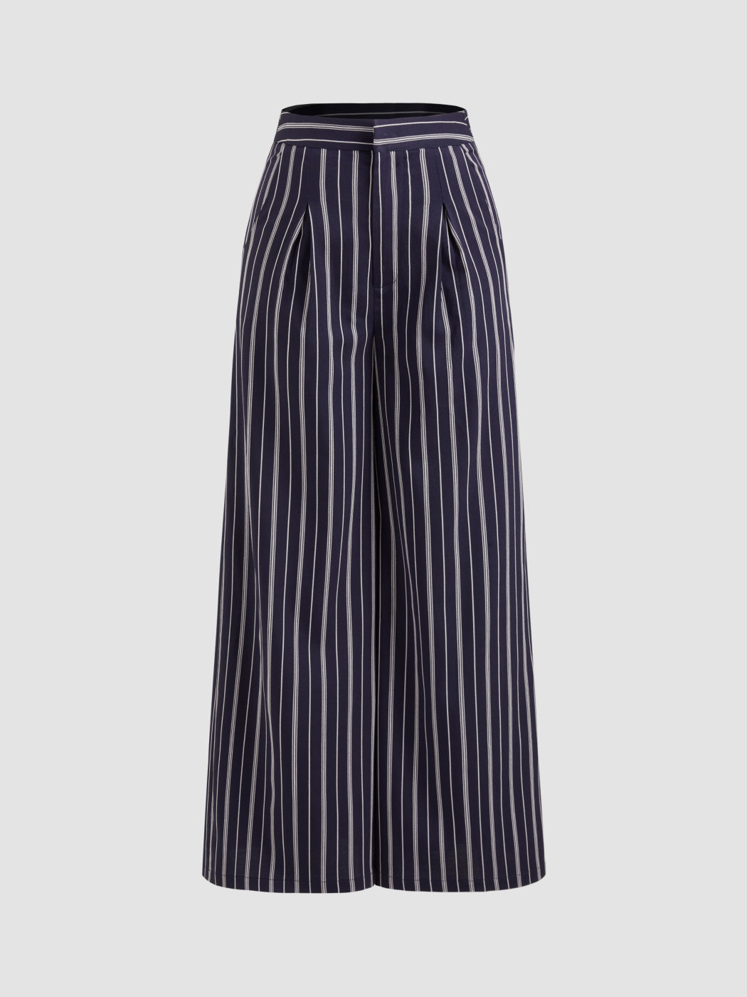 Mid Rise Striped Pocket Wide Leg Trousers