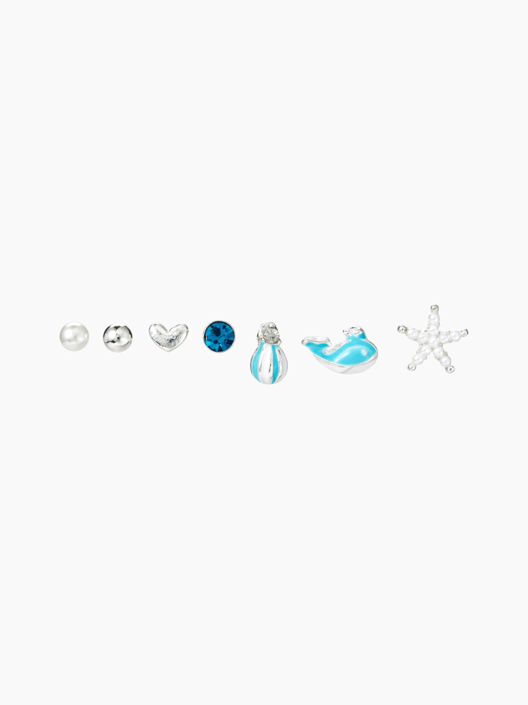 FAUX PEARL & RHINESTONE & HEART SILVER NEEDLE STUD EARRING SET