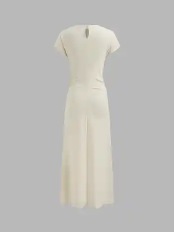 Baumwollmischung Rundhalsausschnitt Einfarbig Cut Out Rüschen Midikleid