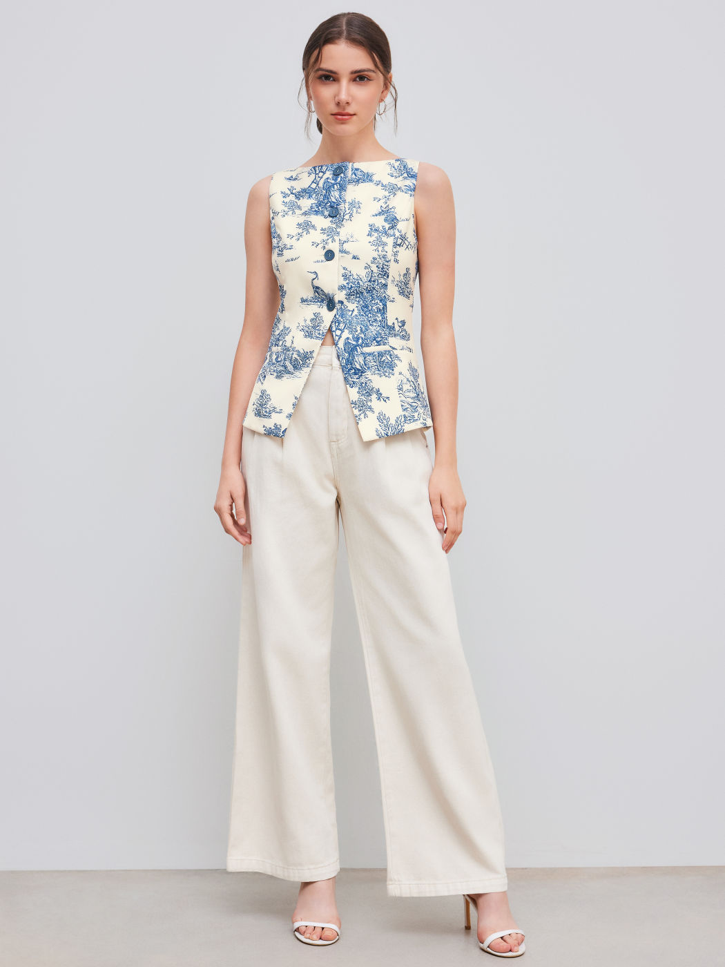 Boat Neck Toile De Jouy Waistcoat