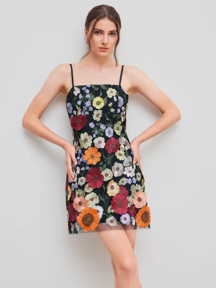 green emerald velvet dress Awhina Mini Dress - Jacquard Floral main image 0