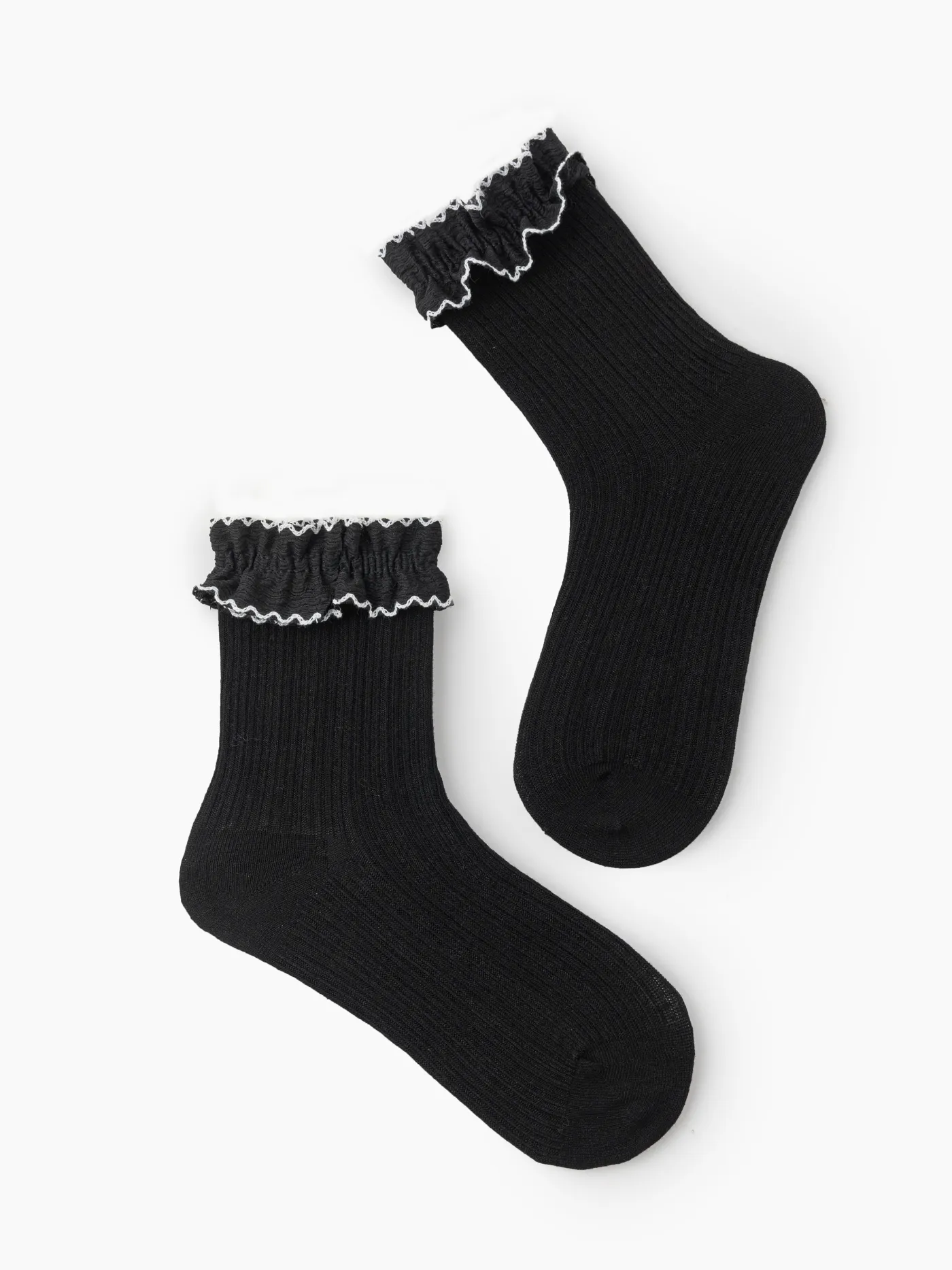  Contrasting Binding Ruffle Trim Crew Socks