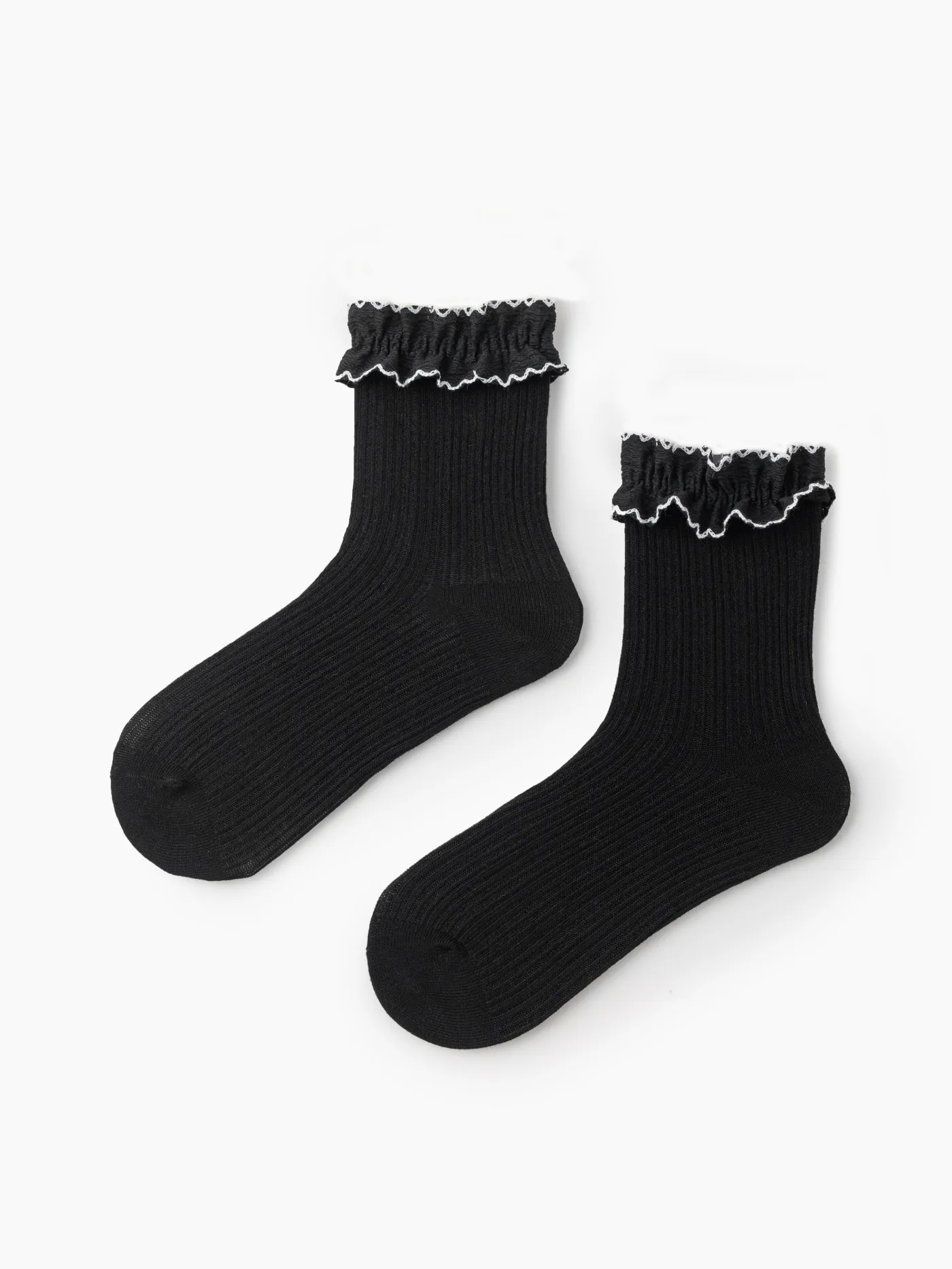 Contrasting Binding Ruffle Trim Crew Socks