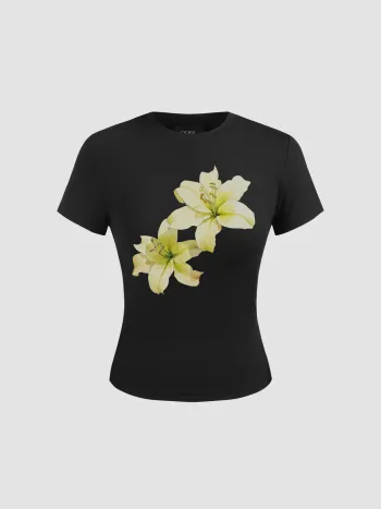 Rundhalsausschnitt Blumen Grafik Kurzarmshirt
