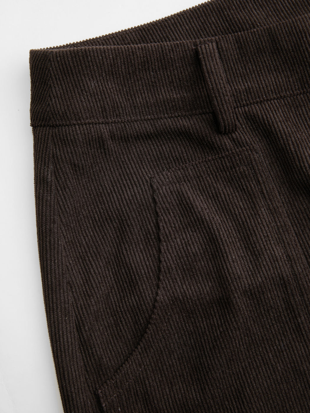Corduroy Mid Rise Solid Button Pocket Flared Trousers