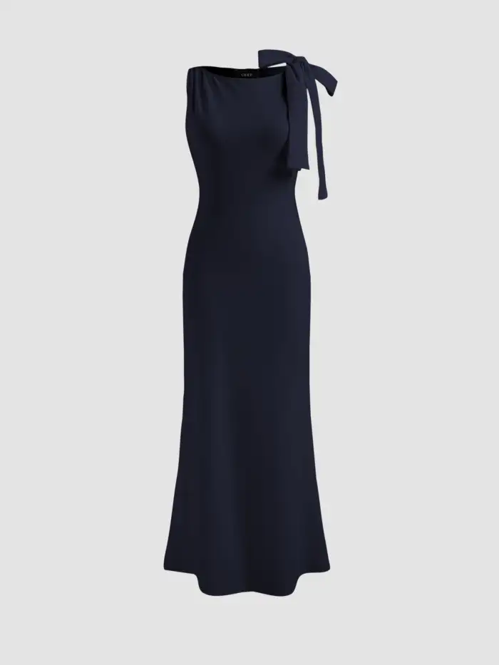 Knit Fabric Boat Neck Ruched Bell Sleeve Maxi Dress For Work