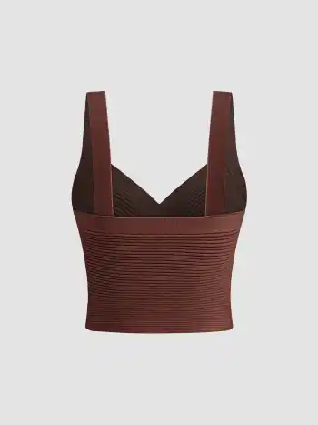 Gestricktes V-Ausschnitt Solid Wickelstruktur Crop Top