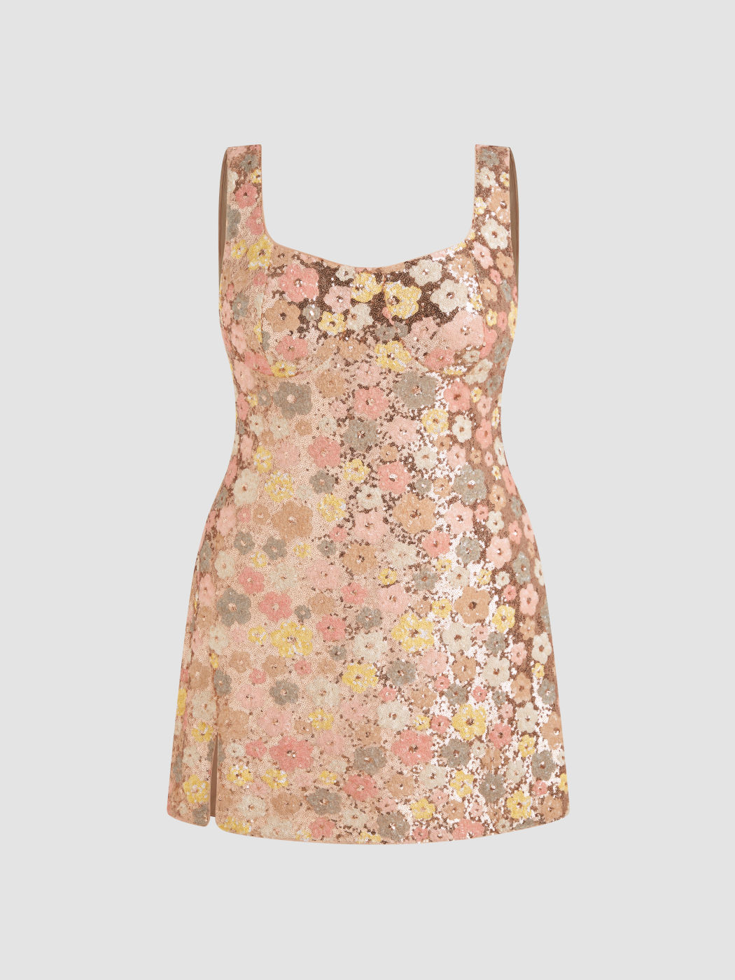 Sequin Scoop Neckline Floral  Split Mini Dress Curve & Plus
