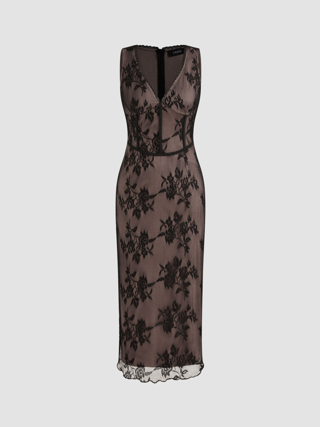 Lace V-neck Floral Midi Dress