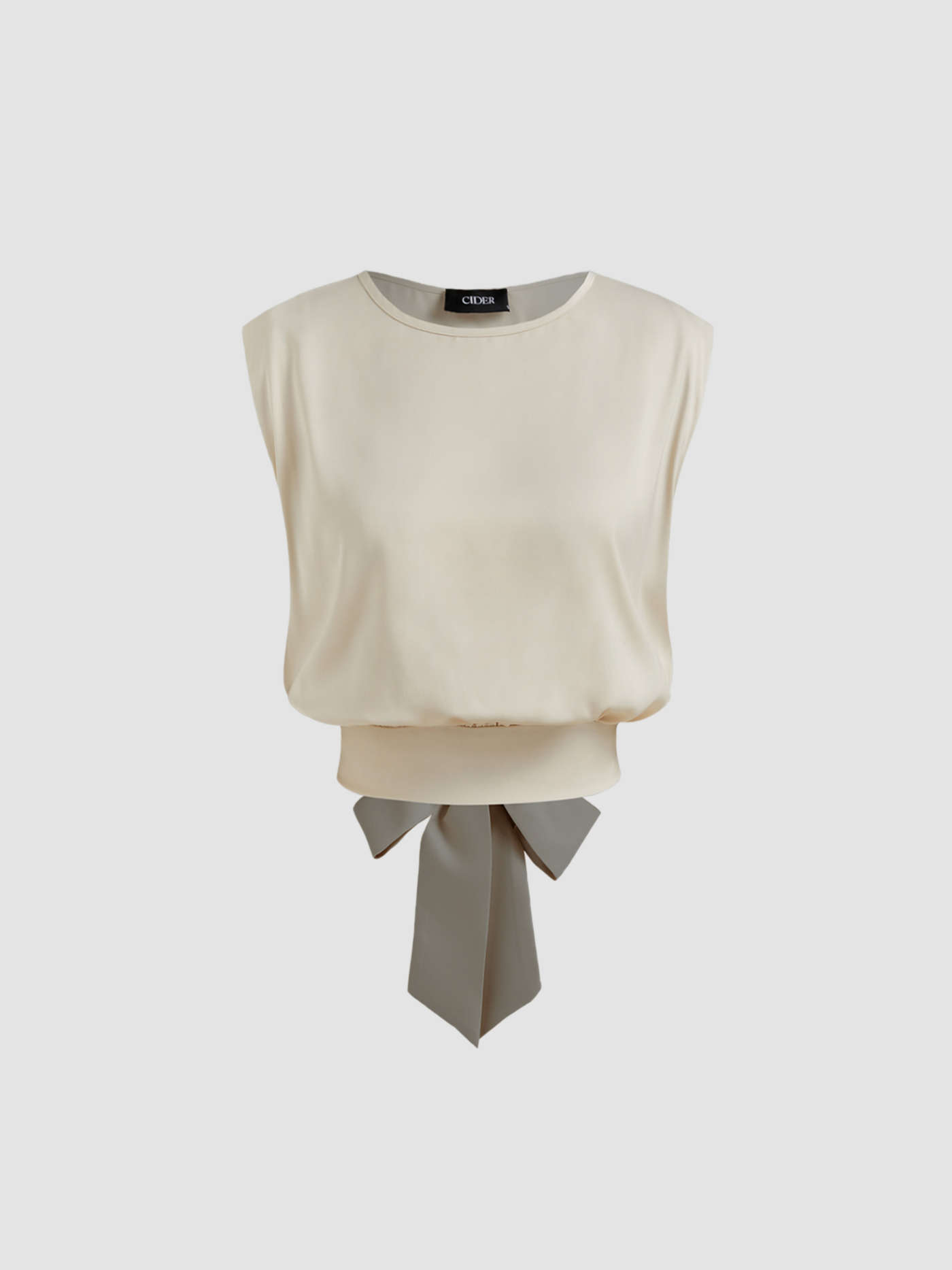 Satin Satin Round Neckline Solid Knotted Top & Mid Rise Pocket Wide Leg Trousers Set For Work