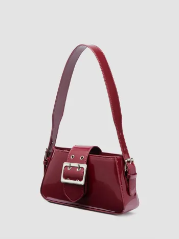 Faux Leather Double Buckle Shoulder Bag
