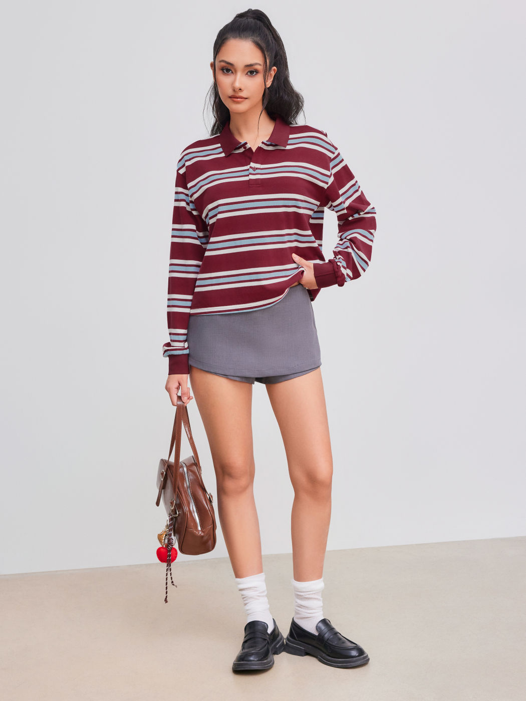 100% Baumwolle gestreifter Oversize-Poloshirt