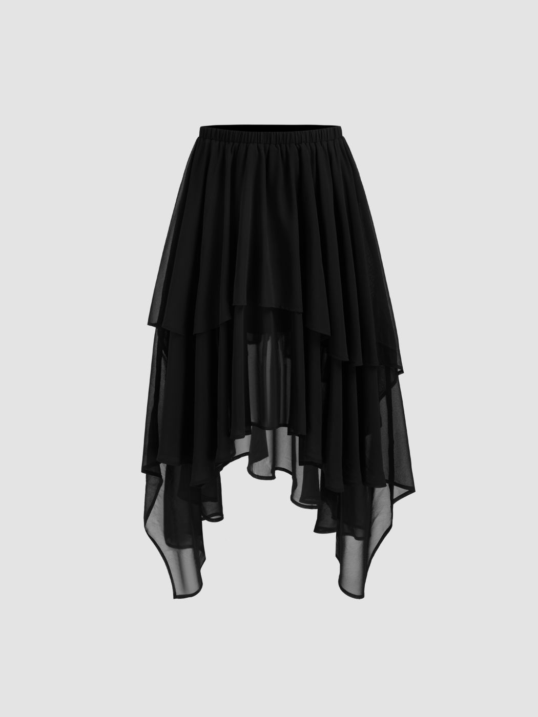 Mid Rise Solid Ruffle Asymmetrical Hem Maxi Skirt