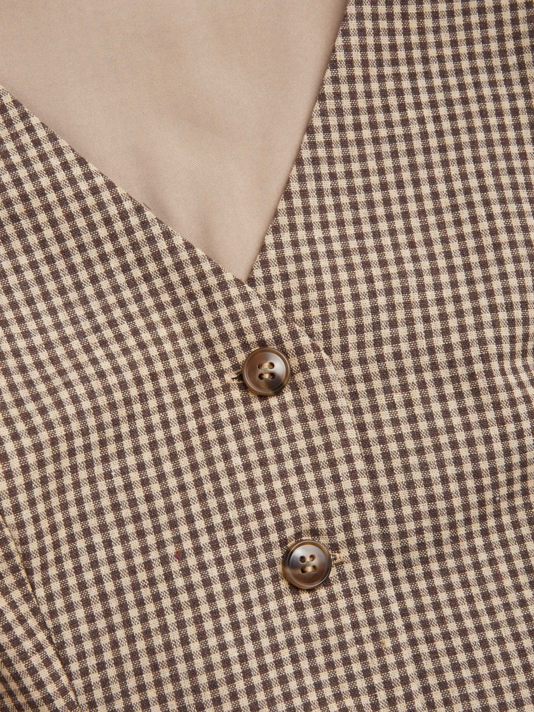 Baumwollmischung V-Ausschnitt Gingham Knopf Tasche Weit Bein Overall