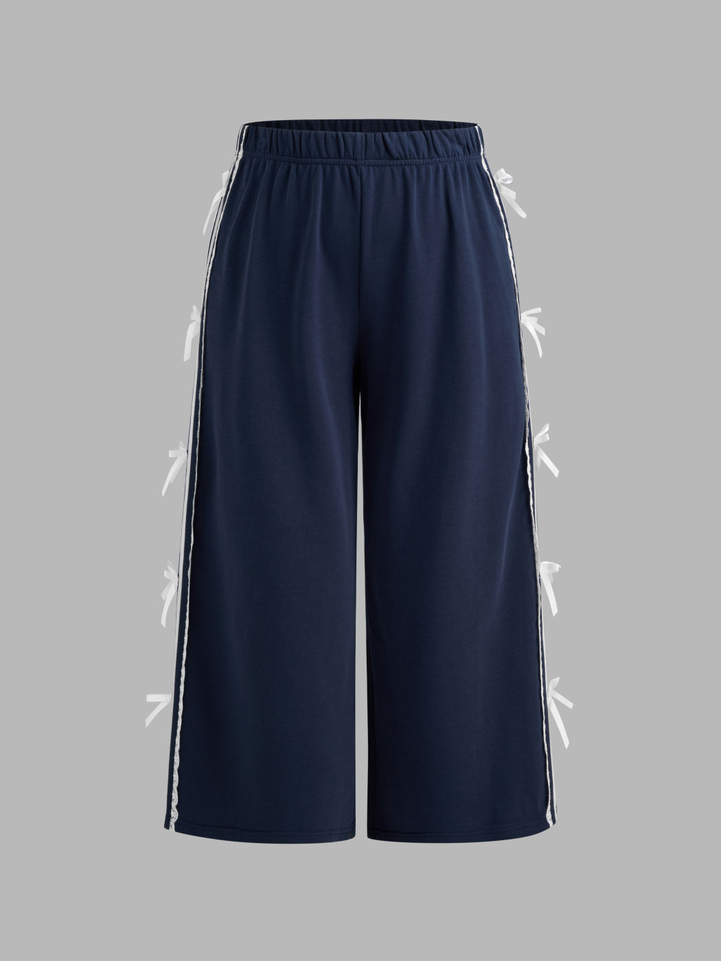 Terry Mid Rise Schleife Seitenstreifen Spitze Weite Hosen Kurve & Plus