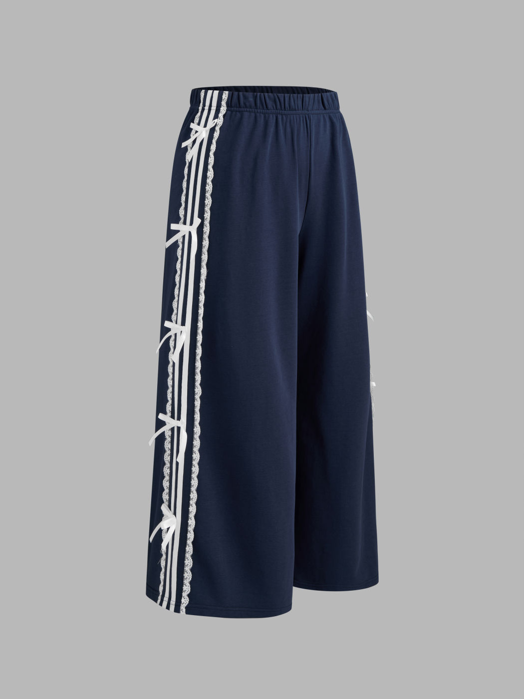Terry Mid Rise Schleife Seitenstreifen Spitze Weite Hosen Kurve & Plus