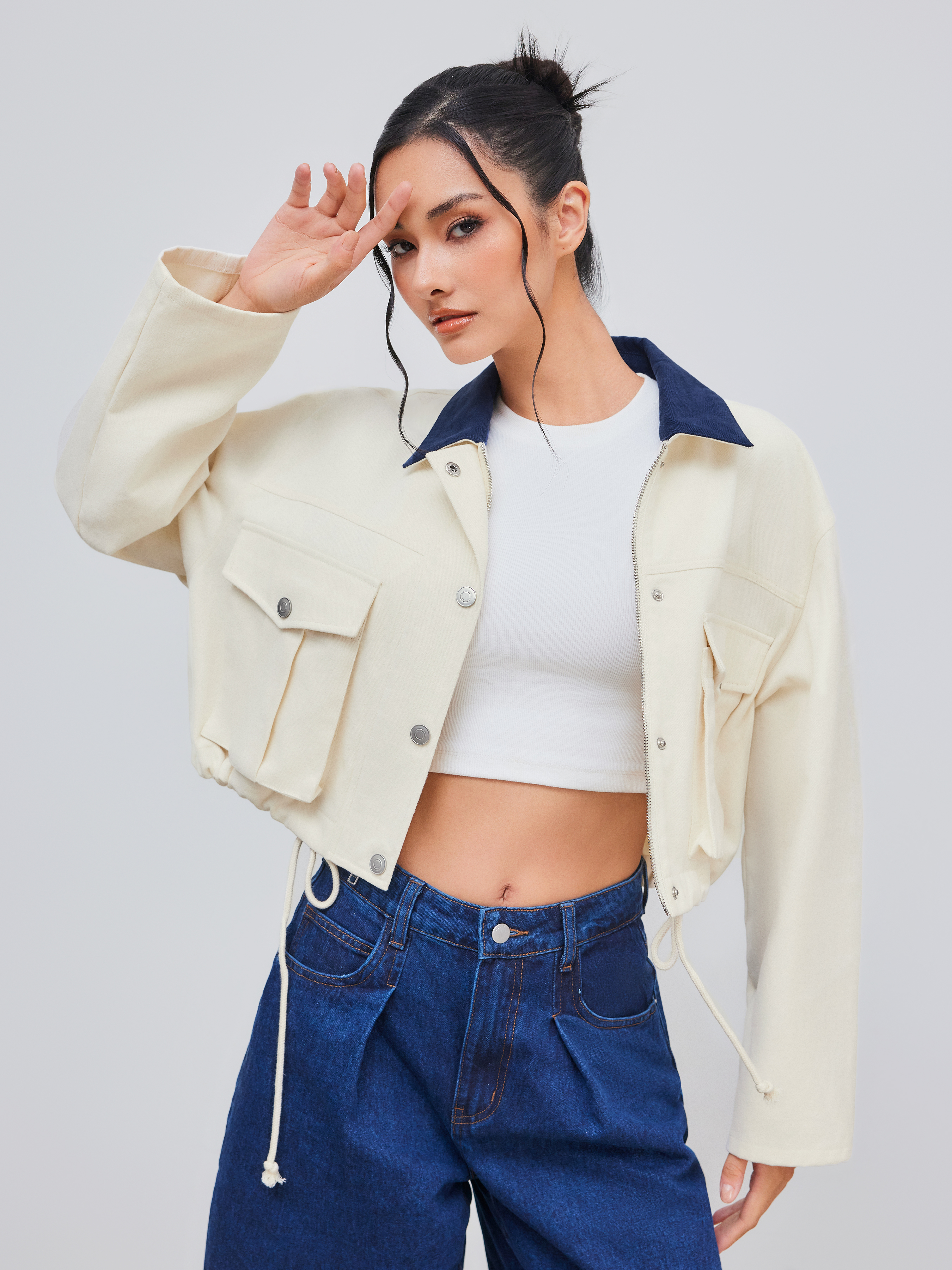 ジャケット Collarless cinched jacket ecru Collarless cinched jacket ecru – TOTEME