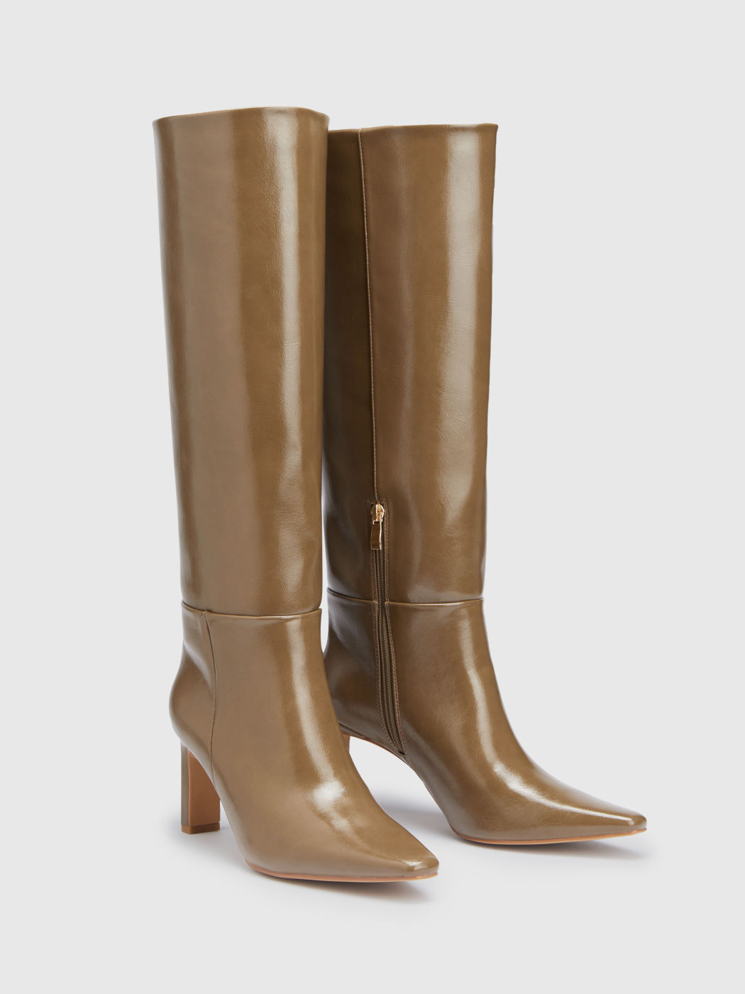 POINTED TOE CHUNKY HEEL KNEE HIGH BOOTS