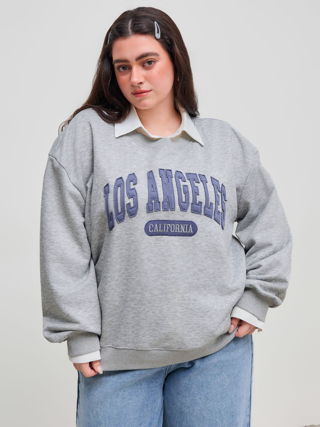 LOS ANGELES CALIFORNIA Terry Round Neckline Oversized Sweatshirt Curve & Plus