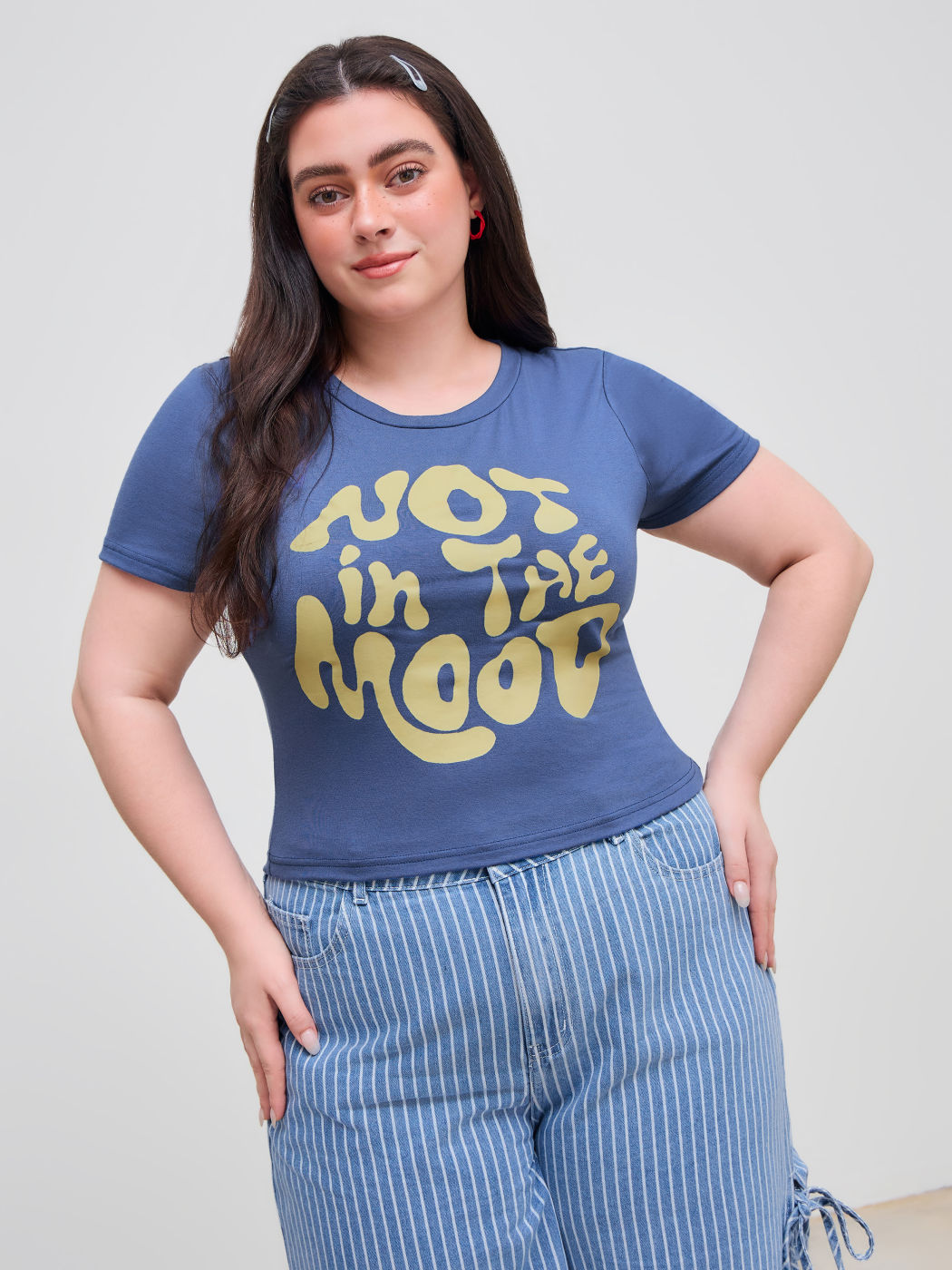 Nicht in der Stimmung Rundhalsausschnitt Grafik Crop Top Kurve & Plus