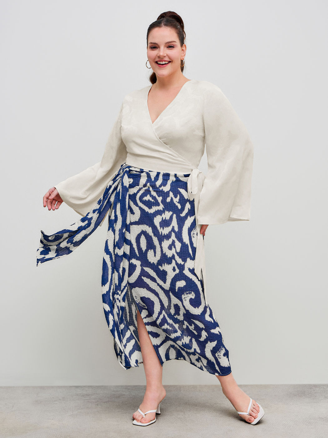 Mid Rise Abstract Knotted Split Maxi Skirt Curve & Plus