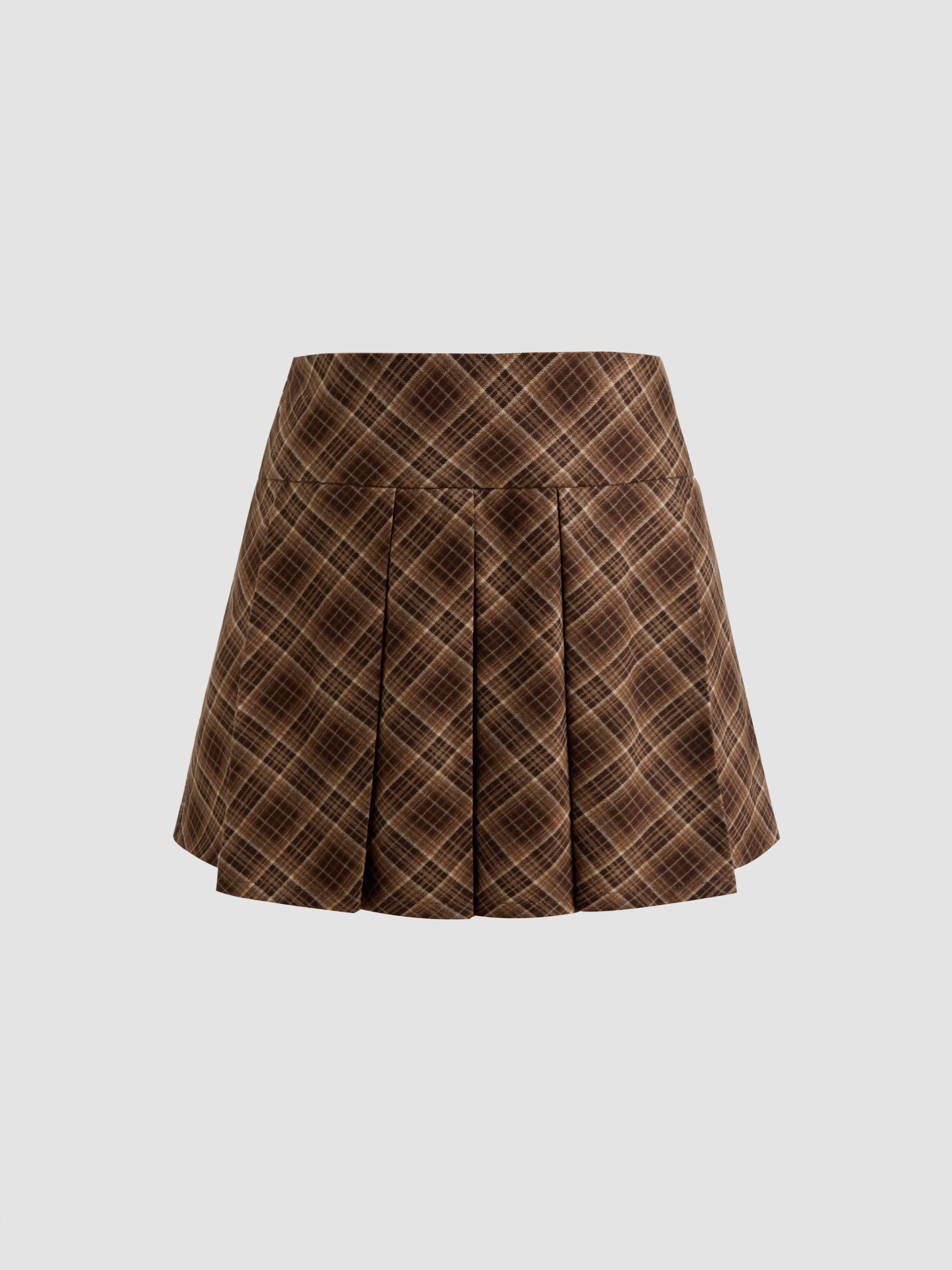 Preppy Woven Low Rise Check Pleated Zipper Mini Skirt For